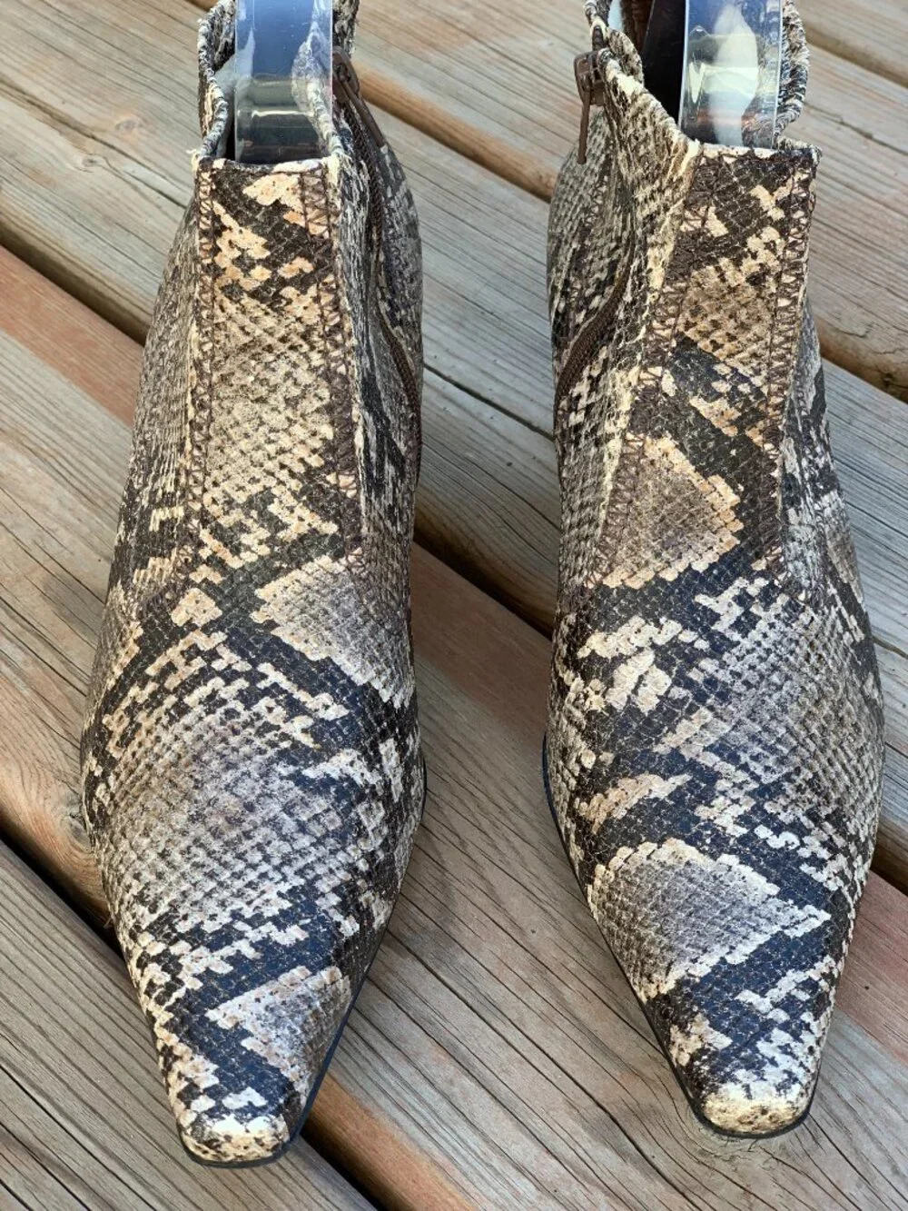 Vintage Franco Sarto Ankle Boot Brown Snakeskin Pointy Toe Kitten Heel Side Zip
